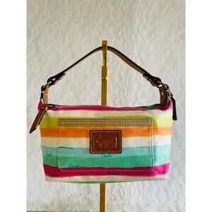 Vtg COACH arcoíris multicolored fabric Y2K Demi mini bag